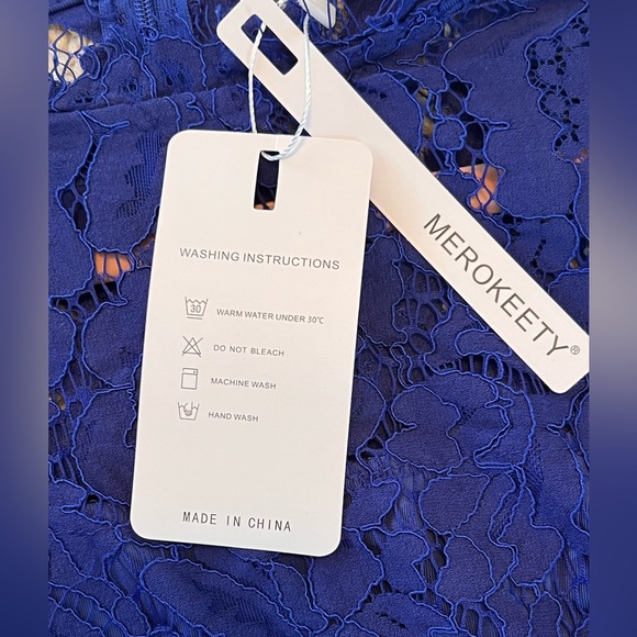 NWT l Beautiful Merokeety Vibrant Blue Lace Dress! XL - Picture 7 of 10